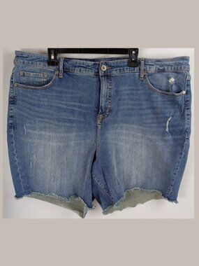 Torrid Women's Plus Size 28 Cutoff Blue Stretch 5 Pocket Design Denim Shorts
